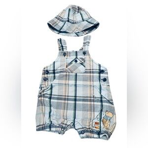 Disney Baby Winnie the Pooh Plaid Romper & Hat Set 0–3M